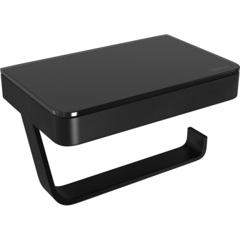 Бумагодержатель LEMARKGLASS LINE с полкой, чёрный/чёрное стекло
