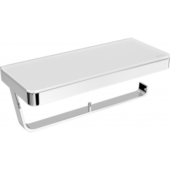 Двойной держатель для туалетной бумаги LEMARK GLASS LINE с полкой, хром/белое стекло