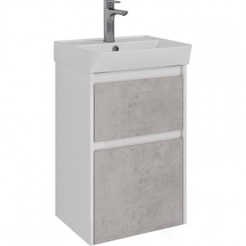 Тумба LEMARK COMBI 45 см под раковину, подвесная/напольная, 2 ящика, фасад Бетон, корпус белый глянец